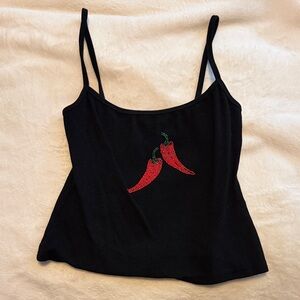 Princess Polly Black Camisole with Red Chili Design
